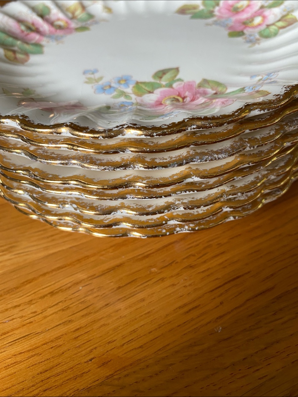Vtg Limoge China Rose Scalloped 7 1/4” Dessert/Bread/Salad Plates set of 8 - Picture 2 of 13